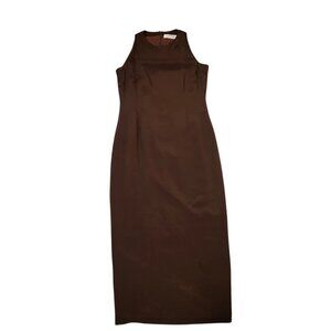 Florentine Chocolate Brown 100% Silk Slip Sheath Maxi Dress Made In USA Size 8